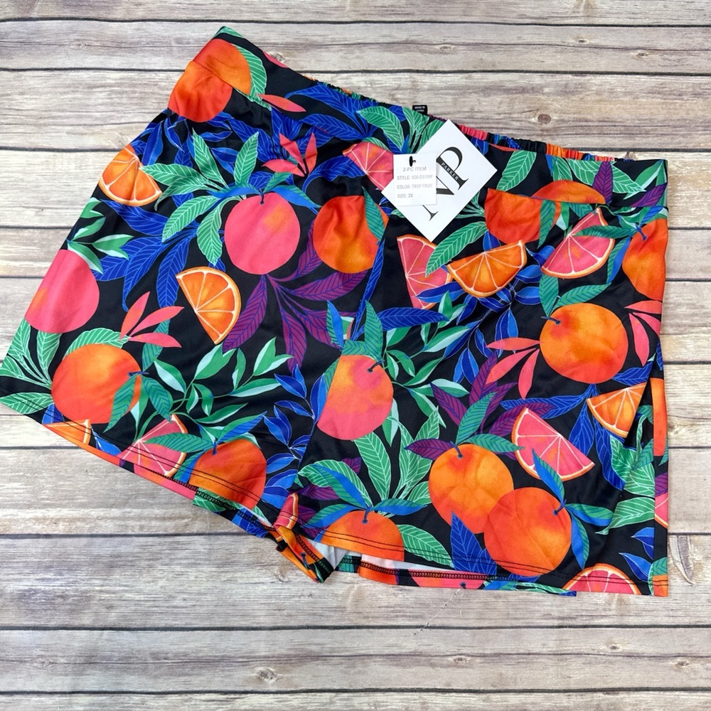 Nina Parker Women’s Plus Size Orange Printed Pull On Rayon Shorts Trop Fruit 2X